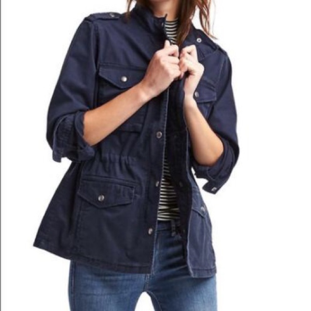 ✨navy blue military style utility jacket s